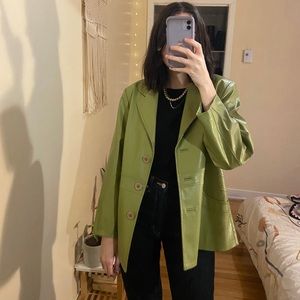 Faux leather avocado green jacket 🥑